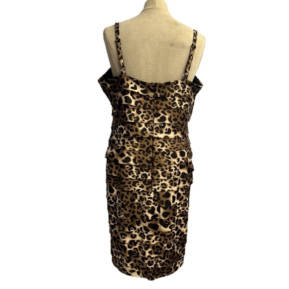 Y2K Women 12 Slip Dress Animal Print Leopard Strapy Tiered Satin Festival Exotic - Picture 2 of 14